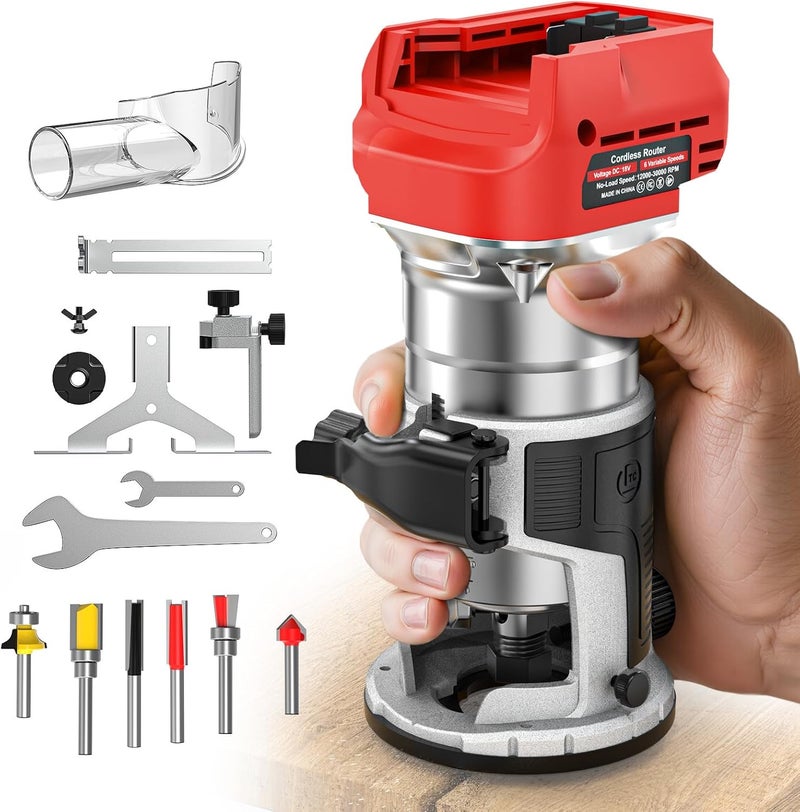 MtiolHig Cordless Compact Router Compatible with Milwaukee Battery, 6 Variable Speeds Router Tool for Woodworking, 800W Fixed Base Wood Router with Trim Router Bits, Bare Tool - Image 1